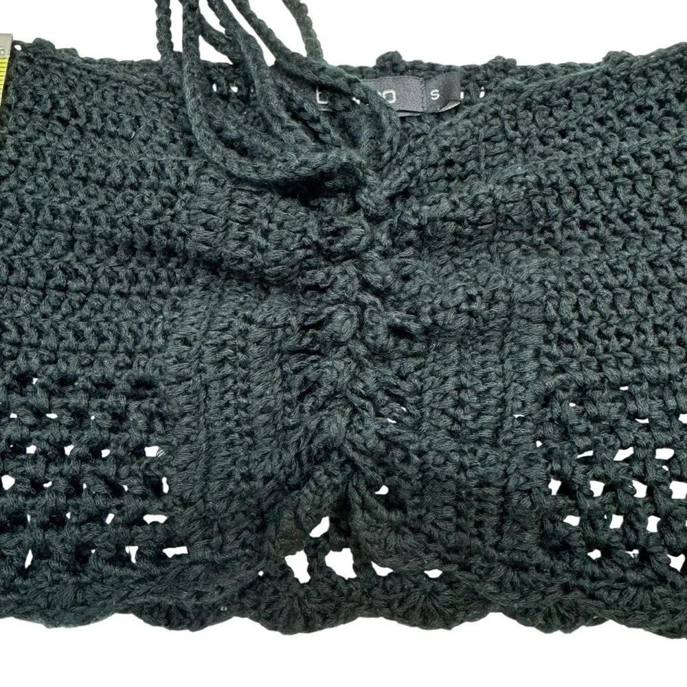 Boohoo Black Crochet Crop Top Womens S Strapless Goth Romantic Boho Fairy Grunge